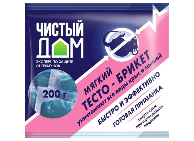 Чистый дом тесто-брикет от крыс 200 г